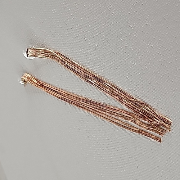 Guess Rose Gold Fringe Dangling Drop Statement Earrings - Picture 9 of 9